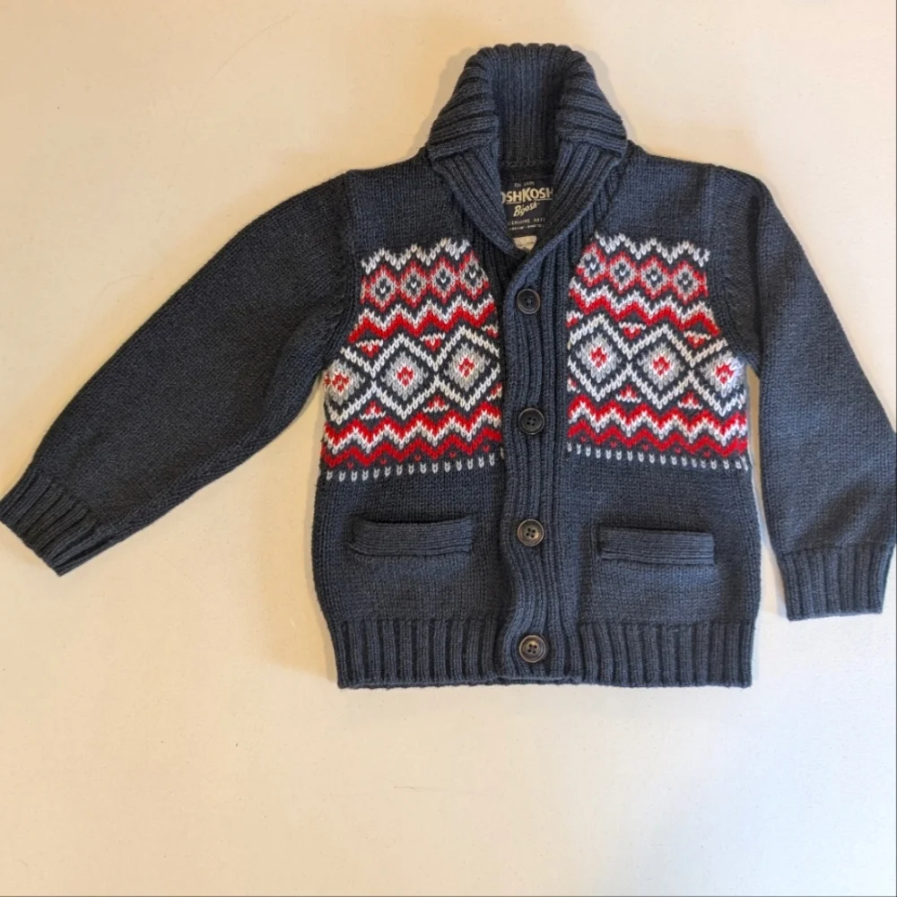 OshKosh B'gosh gray knit Southwestern button up cardigan w pockets. 3T